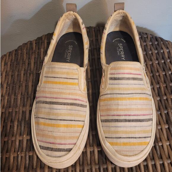 Sperry Top-Sider STS87363 Slip-On Sneakers Sz 10 Pastel Stripe Coastal Grandma - Picture 1 of 8